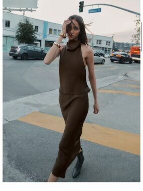 Zara satin brown halter top